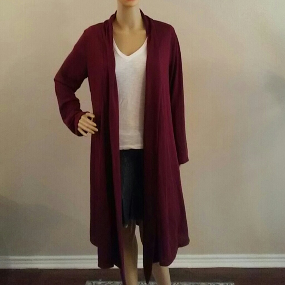 RAGS & COUTURE Burgundy Lightweight Open Cardigan